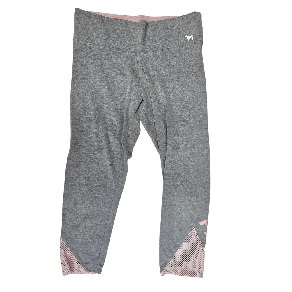 Victoria's Secret PINK Yoga Capri Leggings Gray Pink Mesh‎ Logo Women's Size S